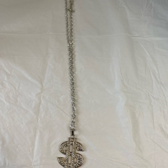 Crystal Dollar Sign Necklace Stainless Steel - Picture 4 of 7